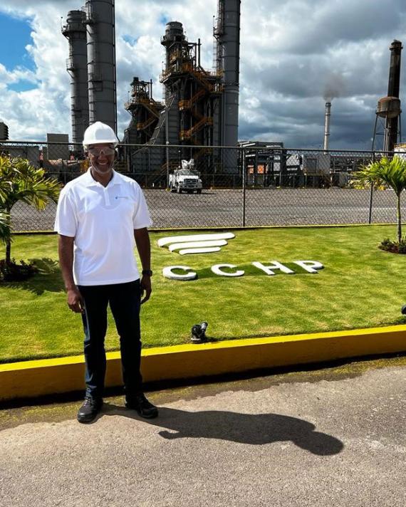 NFE employee standing on LNG plant 