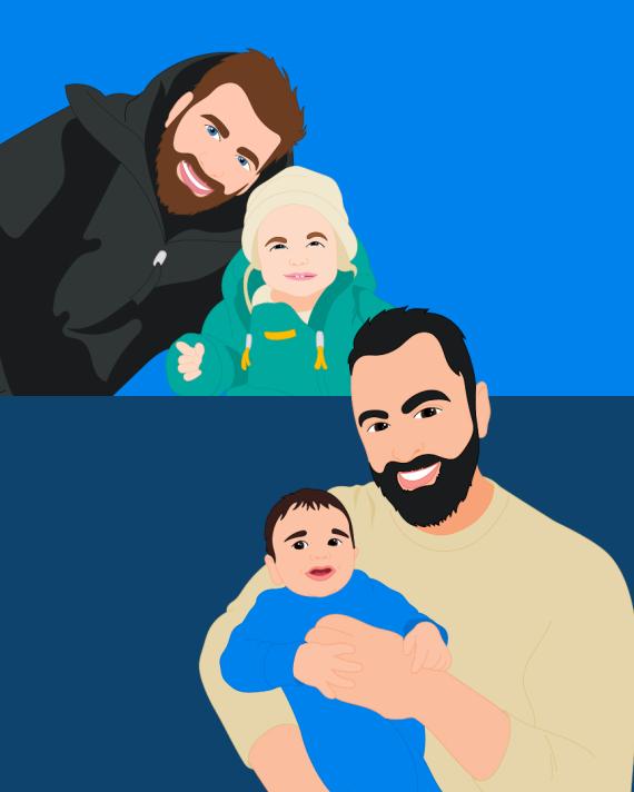 Illustration of two men with their children
